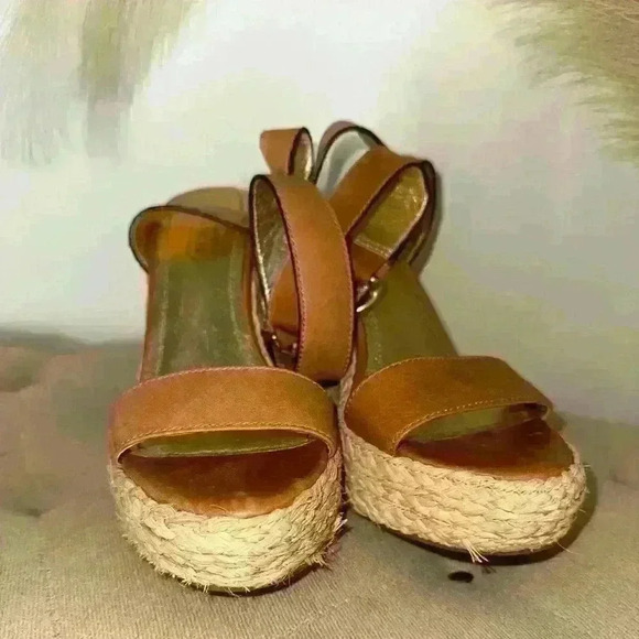 Coach Brown Leather Espadrilles Gracyn Wedges Sandals Women’s 6M - Picture 4 of 6